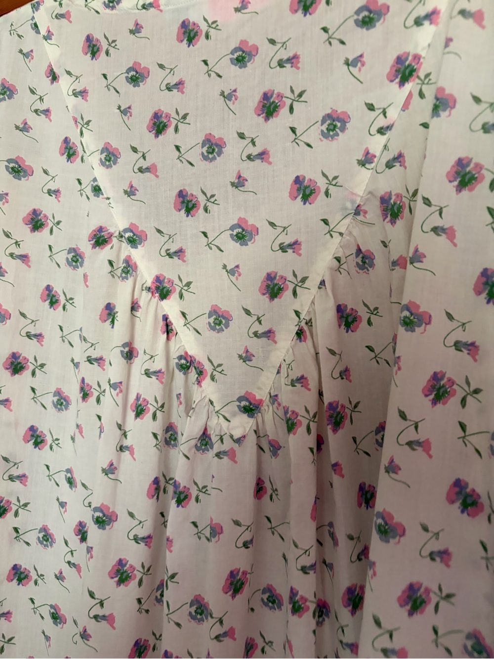 Vintage Floral Nightgown - White with Pink Rose Print 100% Cotton - Picture 3 of 6